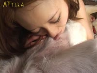 Zoophilia Asian kissing her dog's body
